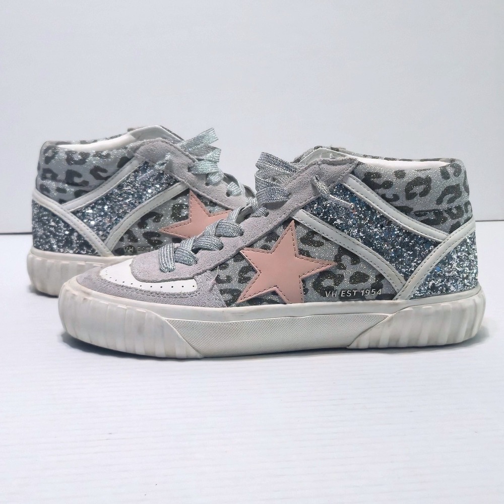 Vintage Havana Always‎ High Top Silver Glitter Cheetah Leopard Pink Star Size 7